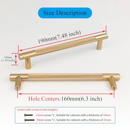 Pexintek 2 Pack Gold Modern Cabinet Handles 160mm Hole Centers Kitchen Bathroom bedrooms Study Furniture Door Vintage Pulls with Screws for Cupboards Drawer Wardrobe Dresser (Gold) - Image 4