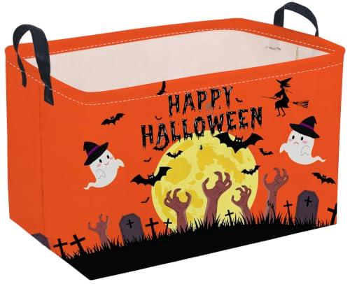 Image of Sanjiaofeng Rectangular Halloween Ghost Storage Basket,Empty Halloween Basket.Trick or Treat Halloweens Baskets,Pumpkin Baskets with Handles.Books Bins,Gifts Box(Hat Spirit)