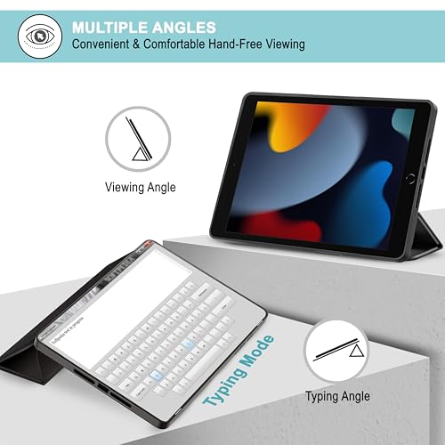 Image of CEDO Tri-Fold for iPad 7 (7th Gen) / iPad 8 (8th Gen) / iPad 9 (9th Gen) 10.2 in Smart Case Flip Cover with Multi Viewing Angles Stand | Leather Finish | Heat Dissipation | TPU Backcover (Black)