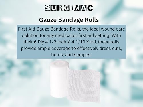 SurgiMac First Aid Gauze Bandage Rolls, 100% algodón, construcción de 6 capas, 4.5 pulgadas x 4.1 yardas, flexible, no estéril, 100 rollos por caja miniatura 3