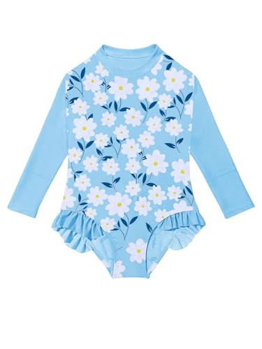 Girls Long Sleeve One Piece Swimsuit Kids Multicolor Rash Guard Zipper Bathing Suits 5-14 Years