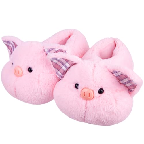 Cute Farm Animal Slippers for Women - Fuzzy Plush Winter Pig House Shoes with Warm Lining Non-Slip Sole Cozy Animal Slippers for Indoor/Outdoor