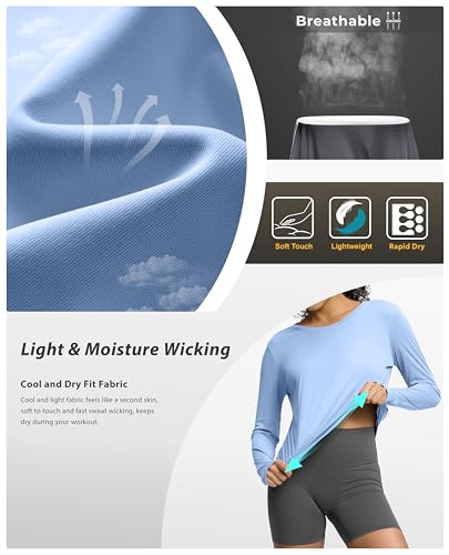 Image of Soothfeel Lightweight Long Sleeve Workout Tops for Women Gym Running Shirts