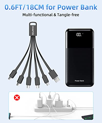 Multi Charging Cable Short, 2Pack 6 In 1 Multiple Usb Fast Charger Cord Adapter Type C Micro Usb Port Connectors Compatible With Cell Phones/Tablets/Portable Charger (Black) #TOP5