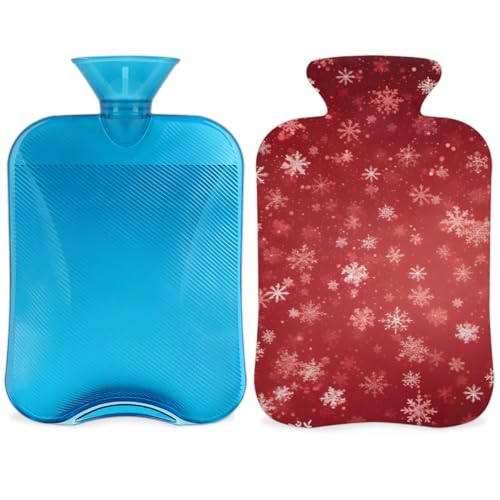 Hot Water Bottle with Soft Cover,2L Abstract Snowflakes Christmas Hot Water Bag for Hot and Cold Compress, Hand Feet Warmer, Rubber Hot or Cold Water Bottle Halloween Christmas Decorations