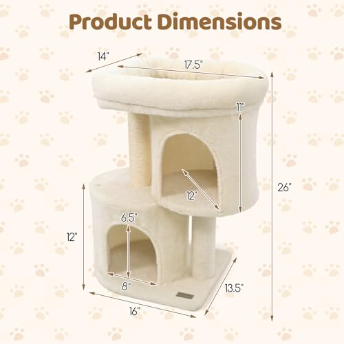 Torre para gatos DORTALA beige 26 pulgadas con 2 refugios miniatura 7