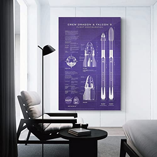 Bad Spacex Crew Dragon Spacecraft Falcon 9 Rocket Blueprint Poster Decorative Painting Canvas Wall Art Room Posters Office Decorations 08X12Inch(20X30Cm) #TOP2