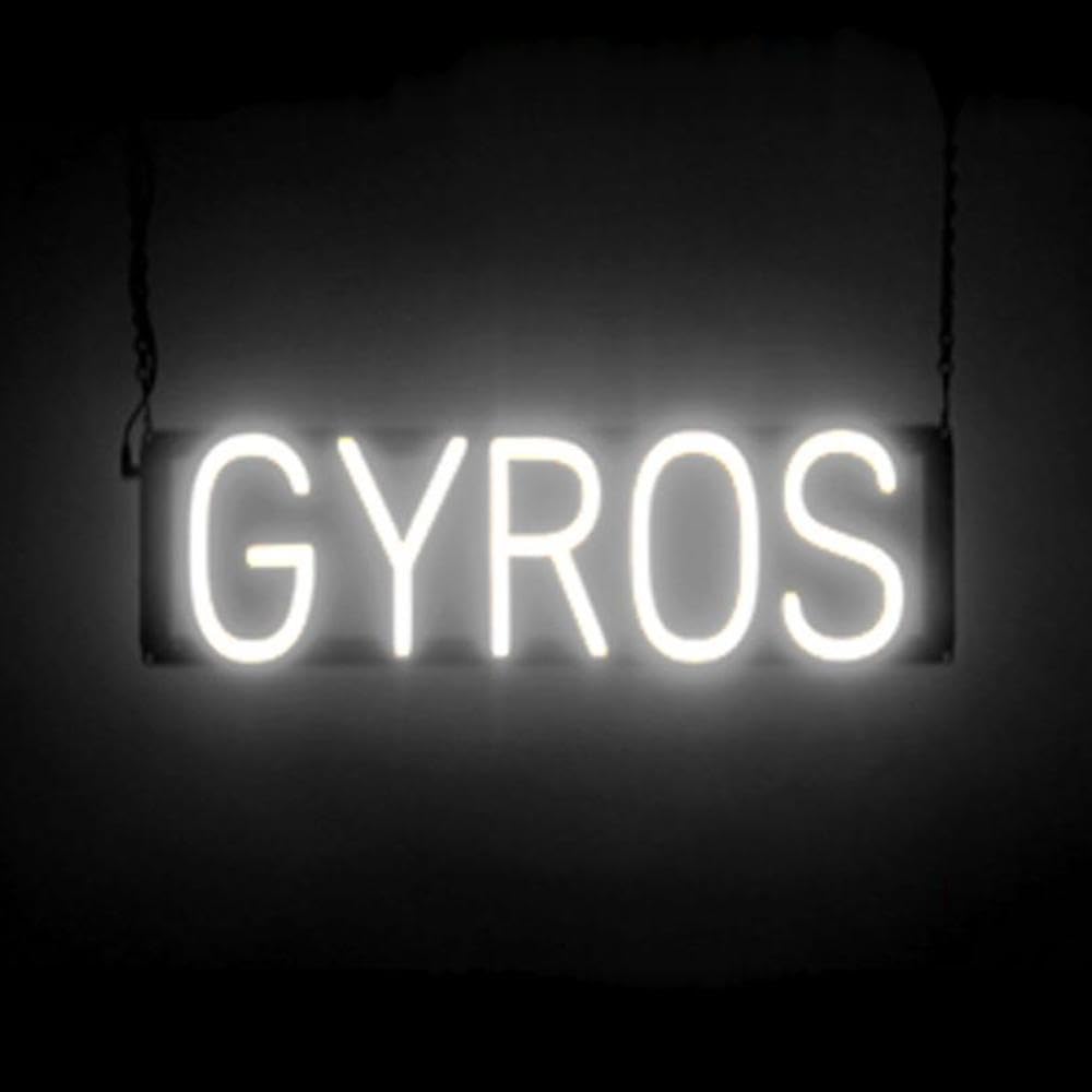 SpellBrite LED Neon GYROS Sign for Business - White, 21" x 6"