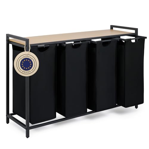 Blumtal panier a linge 4 compartiment - meuble de salle de bain avec effet bambou - panier a linge 4 sections - étagère en métal - bac deux sections avec...