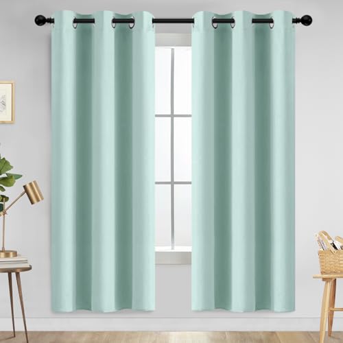 Yakamok Blackout Curtains Room Darkening Thermal Insulated Window Panels,Solid Grommet Top Drapes for Bedroom/Living Room(42Wx72L, Aqua, 2 Panels)