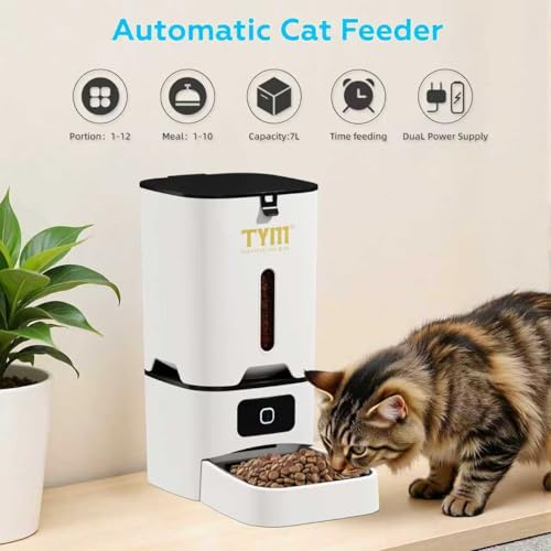 TYM Automatic Cat Feeders, 7L Timed Cat Dry Food Dispenser with Programmable Portion Control, Easy Set Up, Slow Feeding Mode, Dual Power Supply, Auto Pet Feeder, Stainless Bowl for Easy Clean,Not WIFI - Image 3