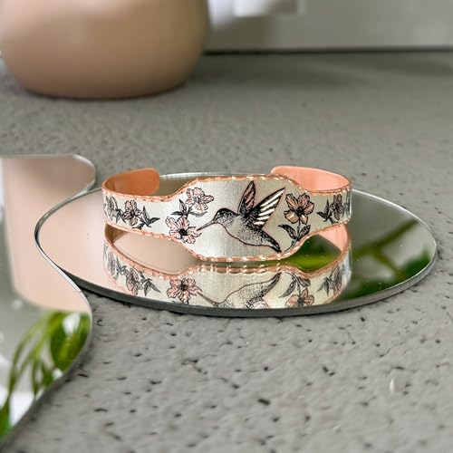 Image of Hummingbird Cuff Bracelet, Copper Hummingbird Bracelet, Hummingbird Jewelry Gifts, Hummingbird Cuff, Adjustable Copper Cuff, Bird Gifts