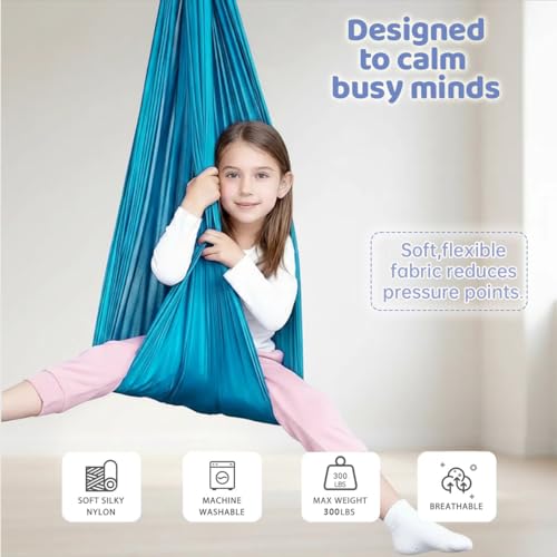 Image of Sensory Swing for Kids & Adults, Therapy Joy Swing for Autism, ADHD, SPD, Snuggle Swing Holds up to 300lbs has a Calming Effect on Children with Sensory Needs (Cynaic, only Fabric)