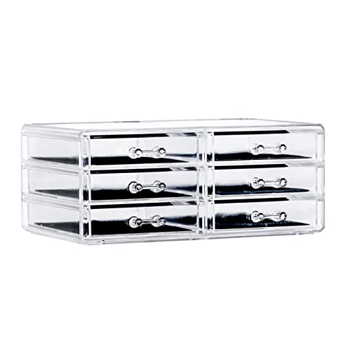 Cq acrylic Stackable Clear Makeup Organizer And Storage Under the Sink Medicine Drawers,Large Skin Care Cosmetic Display Case Make up Stands For Jewelry Beauty Skincare Product Organizing 6 Drawers