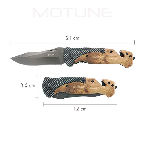 Motune® 2-hand Folding Knife 3-in-1 KP20 - Sharp Pocket Knife With Wooden Handle - Two-hand Knife With Titanium Blade Made Of Stainless Steel - Outdoor Knife With Whetstone And Belt Bag - Image 3
