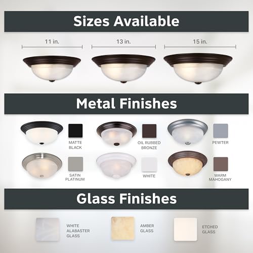 Designers Fountain 13 inch, Modern 2-Light Flush Mount Ceiling Light Fixture, Alabaster Glass Shade, for Bedroom, Hallway, Indoor Room Lighting, Durable Steel, Easy Install, Bronze, 1257M-ORB-AL