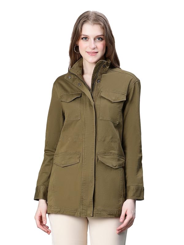 Image of oxolloxo Women Collared Snap Buttoned Long Sleeve Cotton Jacket