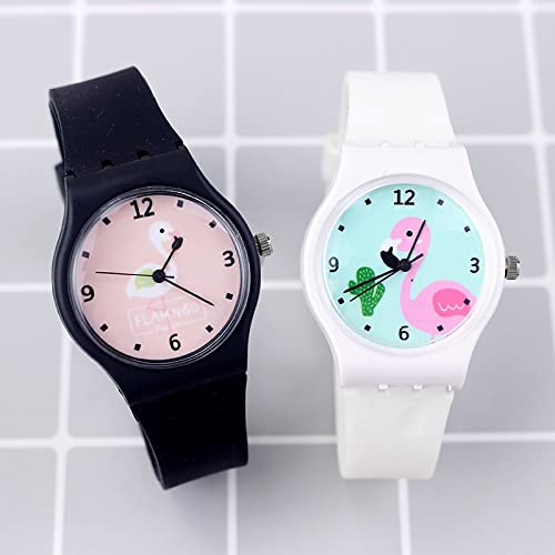Reloj de niña Reloj de silicona de color caramelo Relojes de mujer Reloj de niña Reloj de flamenco de moda Reloj de pulsera Relojes de cuarzo de dibujos animados para niñas (Color : Black Noir)