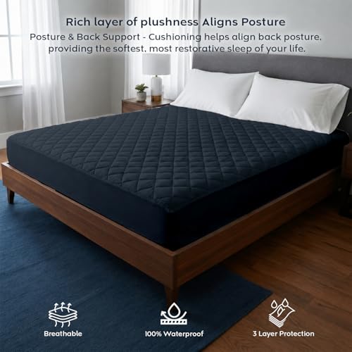 Image of Ayka 100% Waterproof Cotton Quilted Mattress Protector Double Size Breathable Hypoallergenic Noiseless Ultra Soft Fitted Bed Protector 72x48 inch Mattress /Bed Cover (Charcoal, Double (72x48))