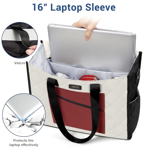 Image of IBFUN Utility Tote Bag with 24 Pockets, Large Teacher Tote for Women with Laptop Compartment, Travel Tote Bag with Zip Top