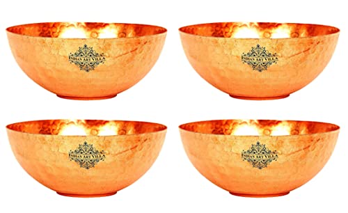 Indian Art Villa Hammered Copper Bowl, Serveware Dinnerware, Hotel Restaurant, Volume- 6 Oz, Set of 4