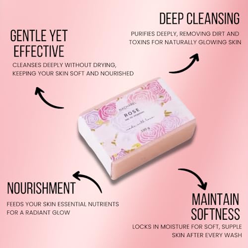 Image of Nacharel Rose Soap | Pure & Gentle Bathing Bar for Glowing Skin | Nourishing & Aromatic Soaps for Men & Women | Natural Cleansing Bar For Moisturising | Soap for All Skin Types | Pack Of 1