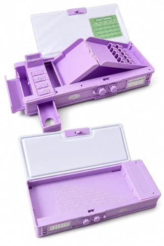 Image of WORSHIPER Multifunction Pencil Box for Girls with 2-Digit Password Lock, Built-in Sharpener & Calendar, Dual Sided Magnetic Geometry Compass Box School Gift (Kurumi Purple - Com.Box Password Lock)