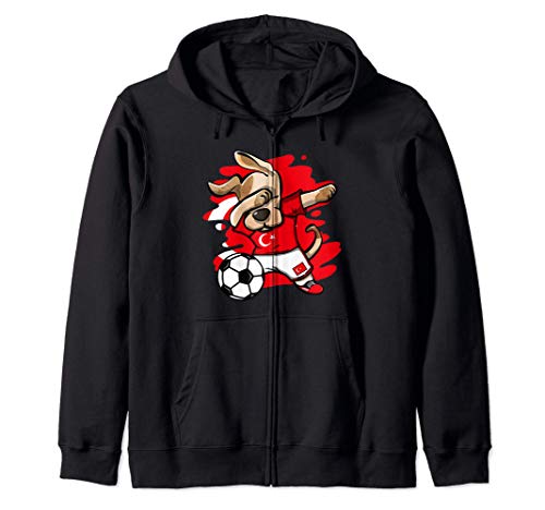 Dabbing Dog Turkey Soccer Fans Jersey Turkish Flag Football Zip Hoodie, Black