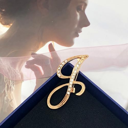 Image of Rhinestone Initial Brooch Pin for Women, Alphabet Gold Letter Brooch A-Z with Crystal, Metal Pin for Hat Bag Dress Suit Accessory for Men