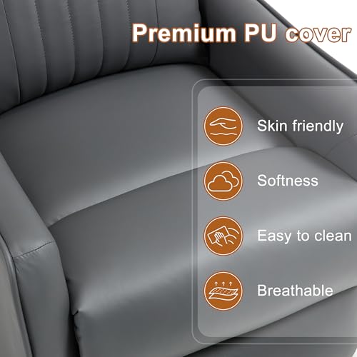 Image of Manual Swivel Rocker Recliner Chair for Adults, Overstuffed Reclining Glider Chair for Nursing with Vibration Massage & Heat, Living Room Rocking Recliner 2-Stage backrest, Faux Leather Gray