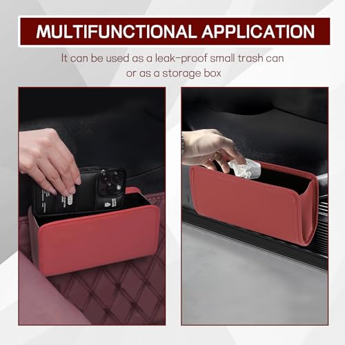 Image of Hovom Car Trash Can, Leather Waterproof Automotive Garbage Can with Trash Bag, Hanging Mini Vehicle Trash Bin, Small Auto Door Organizer Storage Pouch, Universal Car Accessories (Wine Red)