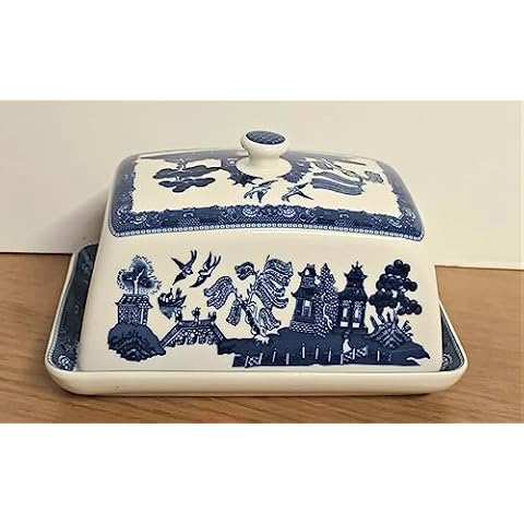AuraHome Blue Willow Butter Dish with Lid Cover