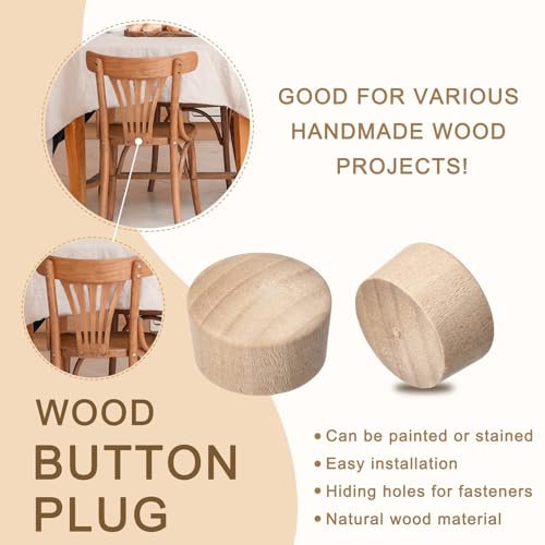 Image of uxcell 50Pcs Wood Button Top Plugs, 29 /32 Inch Round Head Wood Plugs Screw Hole Covers Wooden Screw Plugs for Furniture Tables Chairs