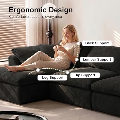 Image of 109 inch Modular Boneless Cloud Couch Sectional for Living Room