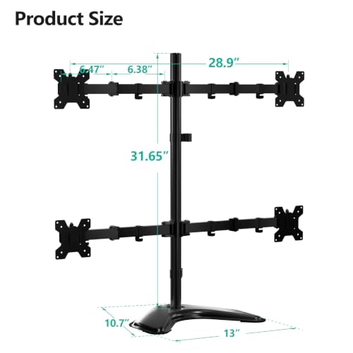 Image of WALI 4 Monitor Stand for 13-27 inch Computer Screens up to 17.6lbs,Adjustable Quad Monitor Mount, Free Standing 4 Monitor Mount Full Motion with Tilt, Rotation, VESA Mount 75 /100mm (MF004), Black