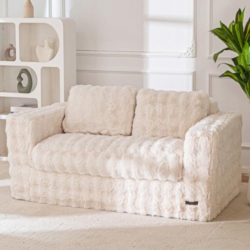 MAXYOYO Loveseat Sofa for Living Room, Small Sofa Couch Tufted Boneless Couch, Comfy Bean Bag Chair for Small Space Bedroom Apartment, No Assembly Needed, Beige