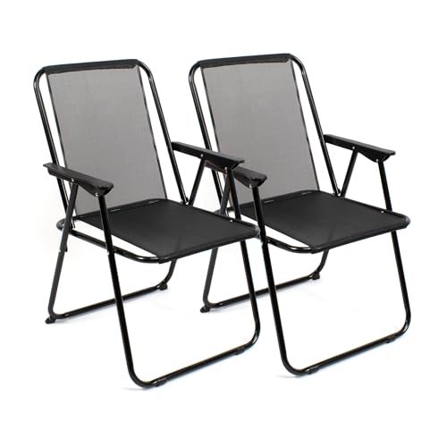 THE SECRET HOME   Pack de 2 Sillas de Playa Plegables   Silla en Metal y Poliéster   Asiento Ideal para Playa, Jardín, Terraza (Modelo 1   Negro)