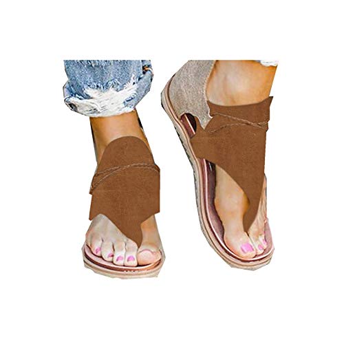 Cenglings Sandals, Women Plus Size Clip Toe Flat Shoes Leopard Camouflage Print Flip Flop Strappy Lace Up Beach Rome Shoes