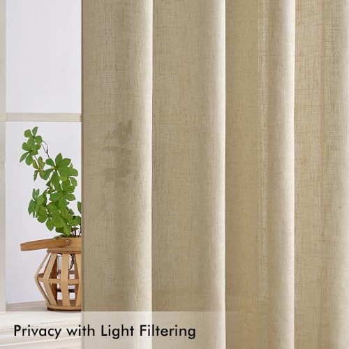 Rideaux voilages aspect lin premium beige 140x215 cm de MIULEE - 6