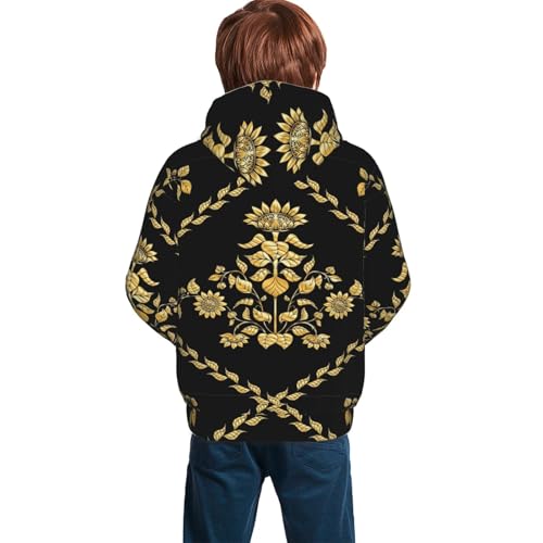 Sunflower In Gold And Black Kid Hoodies Boys Sweatshirts Girls Pullover with Pocket4