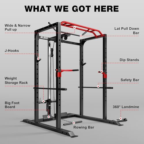 JELENS S11 Power Cage, 2000LB Multi-Function Power Rack with LAT Pulldown, Squat Rack with Adjustable Pulley System and Training Attachments, Weight Rack for Home Gym - Image 6