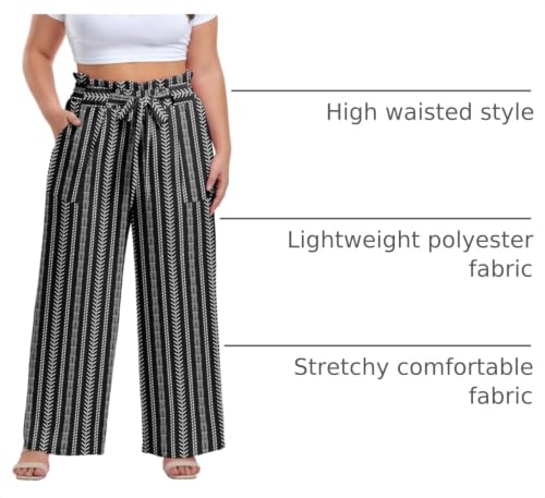 Image of OLRIK Women's Plus Size Pants Adjustable High Waisted Wide Leg Palazzo Pants Casual Trousers with Pockets Spring Clothes