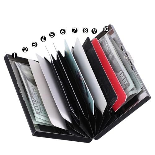 6 Pcs Stainless Steel Credit Card Holder Metal RFID Blocking Case Protector Metal ID Card Wallet with 10 Slot for Men Women Gift Box (Black)3