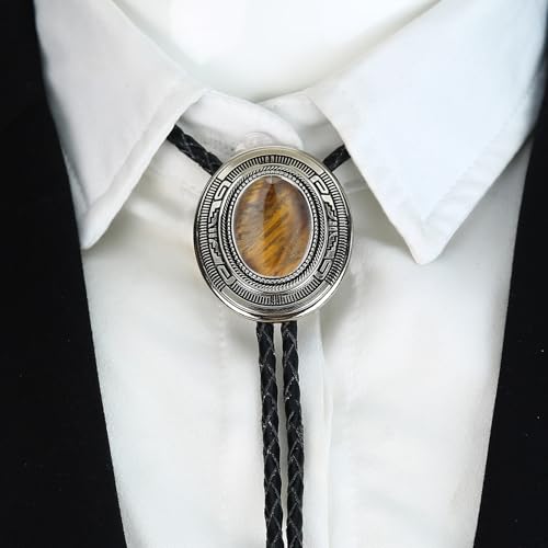 Image of Vintage Western Cowboy Rodeo Black Agate Bolo Tie for Men Women