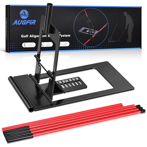 Golf Alignment Sticks Holder, Angle Adjustable Golf Training Aid, Weighted Golf Swing Trainer with Metal Sticks Practice Teaching Aid for Aiming, Putting, Swing