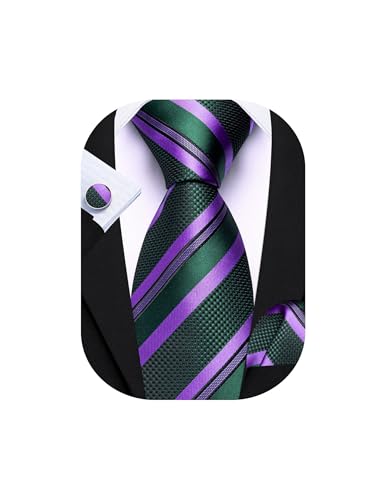 Image of Barry.Wang Mens Tie Set Plaid Check Neckties Formal Business Wedding Luxury Pocket Square Cufflinks