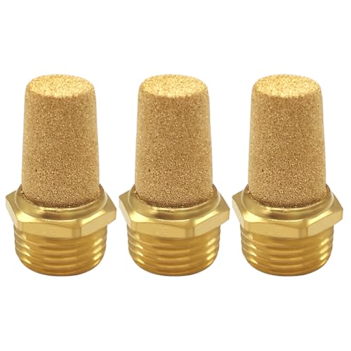 Uenede 3PCS Brass 1/2 NPT Male Air Pneumatic Mufflers Hex Sintered Exhaust Muffler Silencer Filter Air Line Fitting