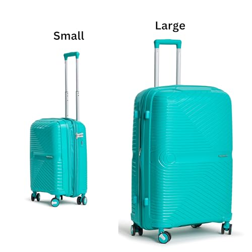 Image of 2 Pc Set 50 cms & 70 cms- Small (Cabin) & Large Polypropylene 360 Degree 8 Wheels Trolley Bag for Travel Hard Case Luggage, Combination Lock with 3 Yrs Warranty (Teal)