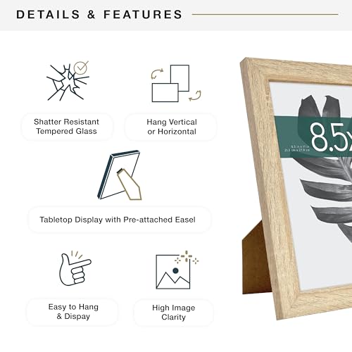 MCS Studio Gallery 8.5x11 Picture Frame Natural Woodgrain, Rectangle Photo Frame for Photos, Posters & Art Prints & Easel for Tapletop Display (1-Pack)
