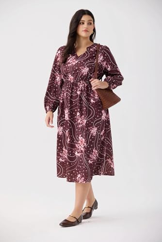 Image of TIYOMI Womens Plus Size Dresses Fall Long Sleeve Maxi Dresses V Neck Floral Spring Party Dress with Pockets XL-5XL (14W-28W)